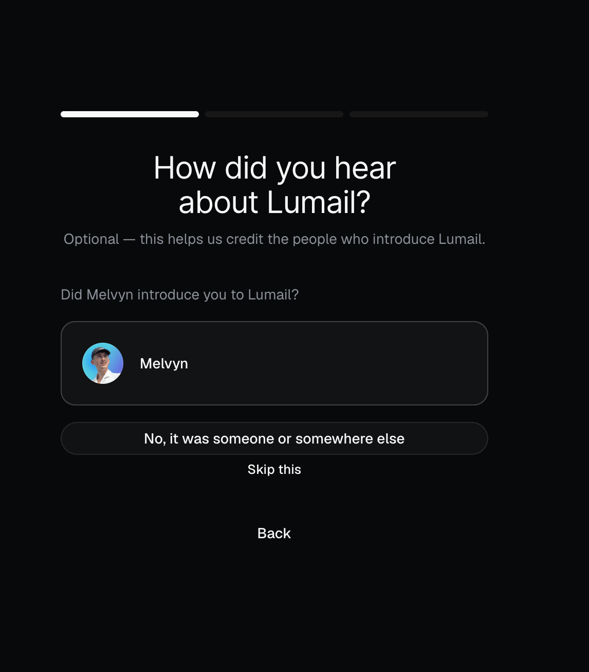 Referral creator confirmation during onboarding